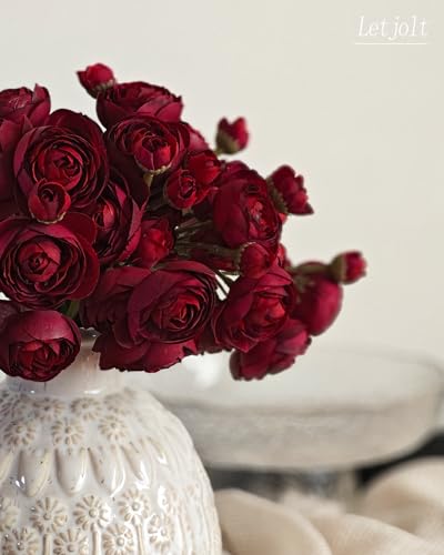 Letjolt Ranunculus Artificial Flower 18 Pcs Dark RedSilk Flowers | Home Decor, Wedding Bouquet, Engagement Centerpieces, Bridal Shower Decorations - color: Dark Red