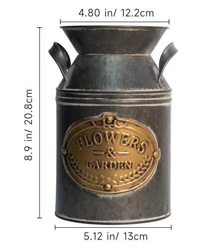 Yoillione Vintage Galvanized Metal Milk Can, Country Flower Jug Vase Farmhouse French Bucket, Home and Kitchen Decor Gift for Women Friends - color: Galvanized Milk Can, size: Small