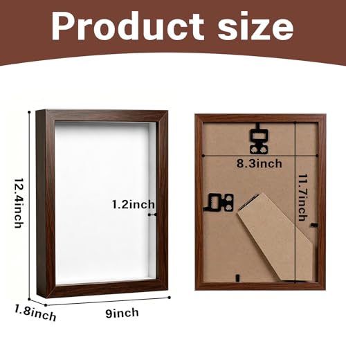 A4 Shadow Box - 2Pack Walnut Color Wooden Deep Picture Frame with Shatter-Resistant Panel for Wall Decor | 3D Display Case for Military Medals,Photo and Crafts | Easy to Open & Ready to Hang Gift Idea - color: Walnut Color, size: 2Pcs A4/8.3x11.7in