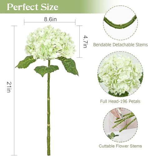 Waipfaru 21" Real Touch Green Hydrangea Artificial Flowers with Long Stem & Leaves, Full Latex Faux Hydrangea Flowers for Home Decor Party Floral Arrangements Wedding Bouquets Centerpieces, 5Pcs - color: Green, size: 5pcs