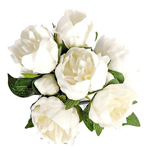 Artificial Peony Flowers 6 Pack 14Inch Milky White Real Touch Latex - Home Decor Bathroom Table Centerpieces Wedding Party Decor - color: Milky White