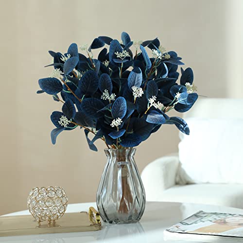 dallisten 20" Silk Artificial Eucalyptus Stems, 12Pcs Fake Eucalyptus Stem with Leaves Berries, Greenery Plants Floral Decorations for Wedding Party Flower Arrangement Home Decor (Navy Blue) - color: Navy Blue