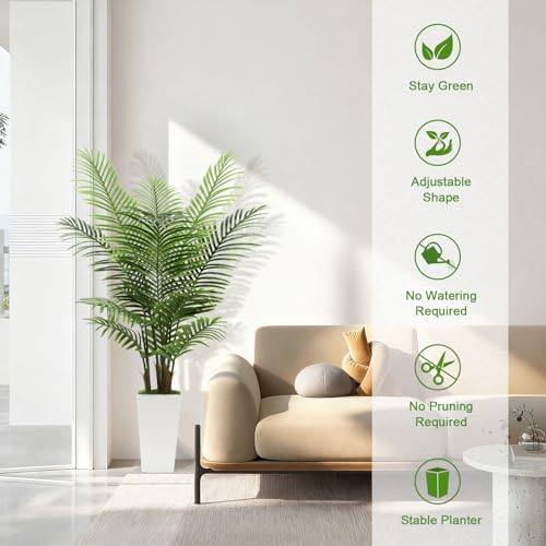 5FT Fake Plant Artificial Palm Tree Indoor Decor – Faux Plants Indoor Tall with White Planter – Artificial Tree Floor Plant for Living Room Office Home - color: White, size: 5ft