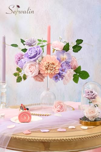 Serwalin Artificial Pink & Purple Flowers, Silk Fake Flowers for DIY Wedding Bouquets Cake Flower, Table Centerpieces Baby Shower Birthday Party Home Decorations - color: Pink & Purple, size: Grand