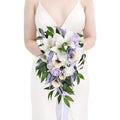 Wedding Bouquet,11 Inch Bridal Bouquet Cascading Wedding Bouquets for Bride for Wedding Ceremony and Anniversary(Lilac & White) - color: Lilac & White