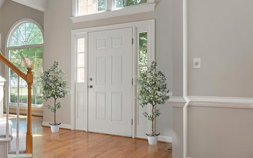 Artificial Eucalyptus Plant 5ft, Fake Tree with Basket, Faux Eucalyptus Plants with White Silver Dollar Leaves, Faux Floor Trees for Home Office Decor Indoor Outdoor - color: Eucalyptus, size: 5ft