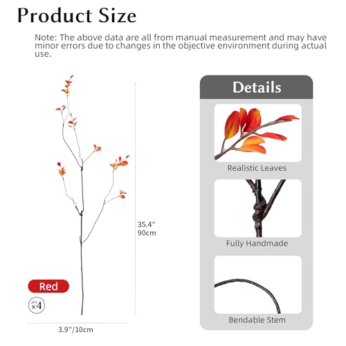 Artificial Ficus Branches 4PCS Artificial Eucalyptus Stems Fake Ficus Branches Faux Plants Greenery Leaves Filler Vase for Home Decor Green Twig Leaf Office Wedding Decoration 35.4" Orange - color: 35.4"orange 4pcs