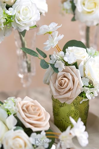 White and Sage Wedding Centerpieces Flowers Set of 6 Mini Bridesmaid Bouquets Posy Bouquet Pre-Made Wedding Flowers Centerpieces for Tables Artificial Flowers - color: White