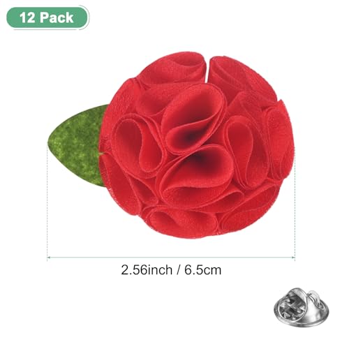 M METERXITY 12-Pack Lapel Pin for Men, Handmade Flower Brooch Button Pins for Men Suits, Formal Boutonnieres - color: Red