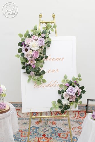 Odouzy Pack of 2 Wedding Arch Decorations Artificial Hanging Flowers Floral Swag for Wedding Welcome Sign Backdrop Balloon Arch Home Party Bridal Ceremony Reusable(Purple) - color: Purple