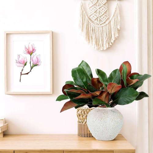 Thiccywoov 6 Pcs Magnolia Artificial Leaves Branches 3D Magnolia Pick Faux Stems Twigs Realistic Touch Faux Greenery Table Centerpiece for Spring Vase Filling Farmhouse Home Office (Green,18 Inch) - size: 18 Inch