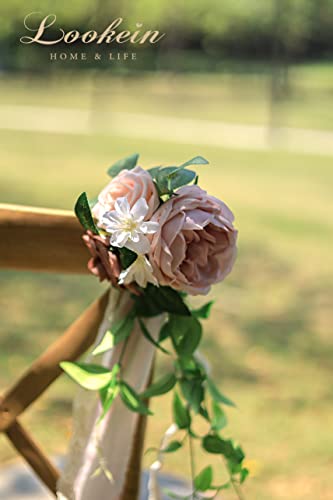 Lookein Set of 8 Pew Flowers for Wedding Ceremony Chair Decorations Bench Decoration Wedding Aisle Chair Decoration, Dusty Rose - color: Elegant Dusty Rose