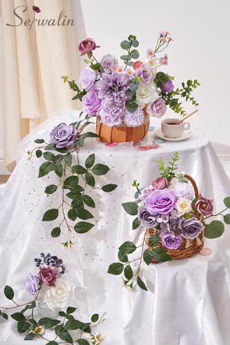 Serwalin Artificial Flowers Silk Flowers Wedding Cake Flowers Purple Fake Flowers Box Set for DIY Wedding Bouquets Table Centerpieces Arrangements Baby Shower Home Decor - color: Forest Purple, size: 1 Box