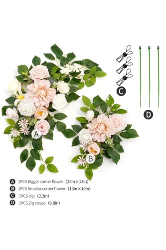 Wedding Decor (Pack of 2) Welcome Sign Flower Backdrop Garland for Ceremony Reception Wall Easel Home Decoration Entryway Faux Outdoor Board Head Table Decor (Blush) - color: Blush