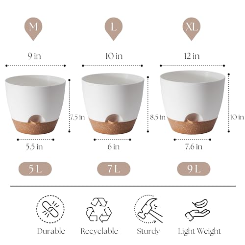 TYMENSH Plant Pots 12/10/9 Inch Set of 3, Self Watering Planters with Drainage Holes and Water Reservoir, Heavy Duty Plastic Flower Pots for Indoor Outdoor Plants, White - color: White