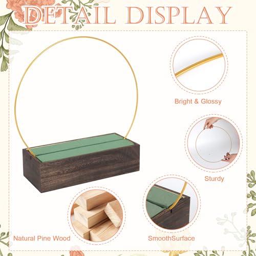 24Pack Floral Hoop Centerpiece Kit, 8Pcs 12'' Metal Floral Hoop Centerpiece with Stand+ 8Pcs Wood Cube Planter Box + 8Pcs Floral Foam Blocks for DIY Wedding Christmas Party Home Garden Decor - size: 12'' Single Hoop-Large-24pack