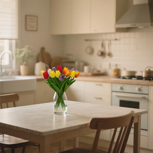 20pcs Faux Tulips Artificial Flowers Faux Flowers PU Artificial Tulips 13 Inch Mother's Day Easter Valentine’S Day Gifts in Home Kitchen Spring Decorations For Home (Multicolor-1) - color: Multicolor-1