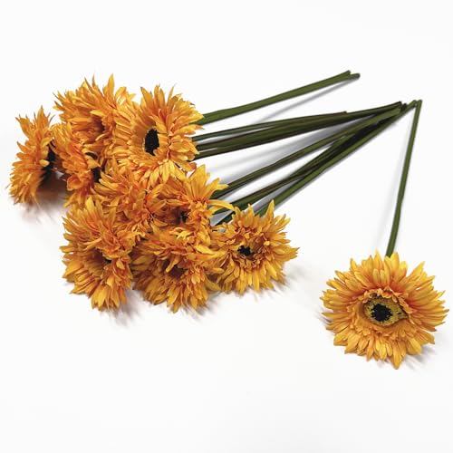 Artificial Gerbera Daisy Flowers, Vintage Silk Fake Daisies Real Touch PU Stems Faux Realistic Wildflowers Flowers Bouquet for Indoor Outdoor Wedding Party Table Centerpiece Floral Décor Orange 12 Pcs - color: Gerbera Daisy - Oranger - 12 Pack