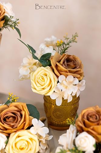 Terracotta Wedding Centerpieces Flowers Set of 6 Mini Bridesmaid Bouquets Pre-Made Flowers for Fall Wedding Decorations Artificial Flowers Mustard Yellow & Cream - color: France Terracotta
