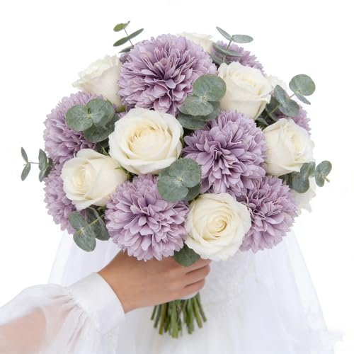 Kimura's Cabin 20pcs Fake Mums Flowers Artificial Chrysanthemum Faux Silk Ball Flowers Bouquets for Wedding Party Home Table Core DIY Decoration (Purple - color: Light Purple