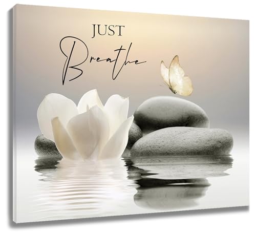 LB Spa Zen Wall Art for Bathroom Water Lily Flower and Butterfly Canvas Wall Art Wall Paintings Home Decor Inspirational Quotes Wall Pictures for Living Room Bedroom Office Ready To Hang,10x8 Inch - color: Beige, size: 8"L x 10"W