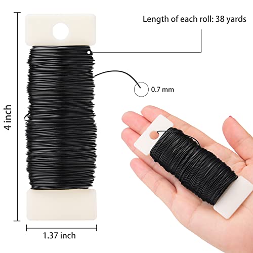Hapeper 22 Gauge Floral Flexible Paddle Wire for Christmas Wreath Tree, Flower Arrangements, 3 Pack 114 Yards (Black) - color: Black