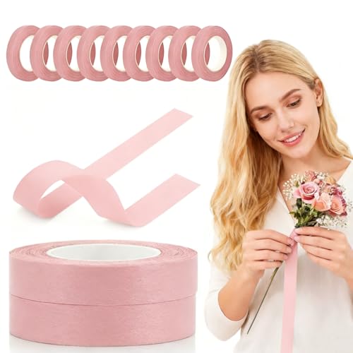 12 Rolls Floral Tape: Self-Sealing 1/2" x 20Yd Adhesive for Flower Stems, DIY Eternal Roses, Bouquets & Craft Projects - Professional Results (Pink) - color: 12 Rolls Pink