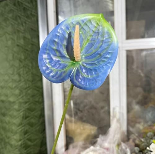 Corkwaw 8 Pcs 23-5/8 inch Artificial Anthurium Flowers Real Touch Fake Flower for Table Centerpieces Arrangement and Bridal Wedding Festival Decor Flower Arrangement (Blue) - color: Blue