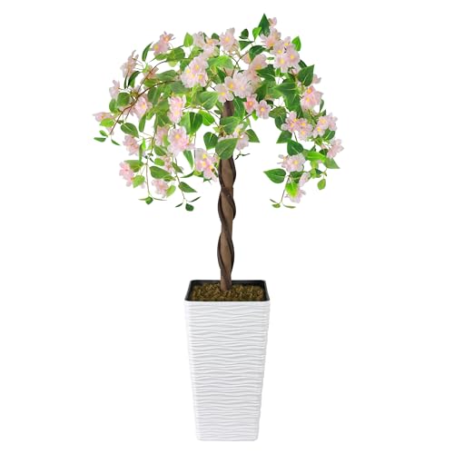 Artificial Cherry Blossom Tree 4FT, Fake Floral Tree with White Planter, Decorative Topiary Plant, Potted Faux Plant for Home Porch Decor Indoor Outdoor (Pink, 4FT) - color: Pink, size: 4ft