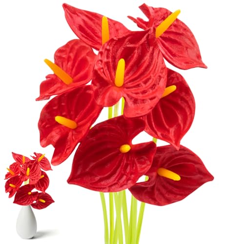 RAINFLOW 8PCS Anthurium Artificial Flowers Red Anthurium Single Stem - Tropical Flowers Artificial with Large Bloom, Faux Anthurium Artificial Flowers for Wedding Table Centerpiece Decor(12.6")