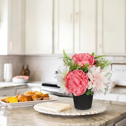 GnFlus Hot Pink Artificial Flowers Small Fake Flowers in Vase Peonies Dahlia Tiger Lily Potted Silk Flower Arrangements Faux Plants & Flowers Home Bathroom Kitchen Table Centerpieces Desk Decor - color: Hot Pink