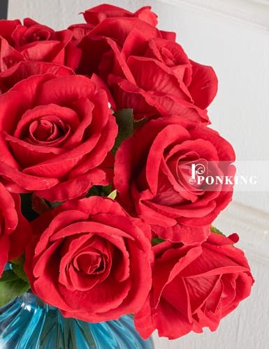 PONKING 3.5"(9cm) Big Rose Artificial Flower 12pcs Realistic Faux Silk Roses Fake Flowers Bouquets Arrangements Decor for Wedding Mother's Day, Home Table Christmas Valentine Decorations, Red Flower - color: D 12pcs Red Rose