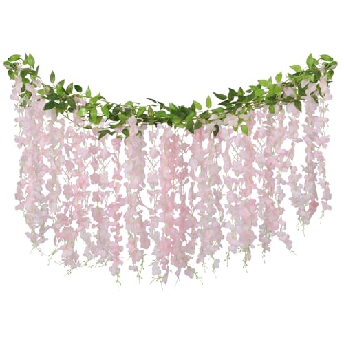 ARTKAIKE Artificial Flowers Garland for Home Decor, Fake Wisteria Vine Silk Hanging Plant Flower for Room Bathroom Wall Kitchen Bedroom Garden Outdoor Wedding Decor (4, Light Pink) - color: Light Pink