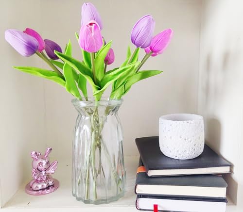 Artificial Flowers 10 Heads Mini Real Touch Artificial Tulip for Home Wedding Party Centerpiece Decoration (Mixed Purple) - color: Mixed Purple