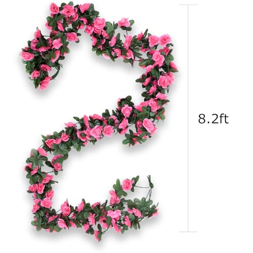 4Pcs Artificial Rose Vines Fake Flowers Garland with Green Leaves Faux Hanging Floral Plants for Home Bedroom Room Decor Aesthetic,Christmas Wedding Birthday Party Decoration (Magenta) - color: Magenta, size: 4Pcs-small rose