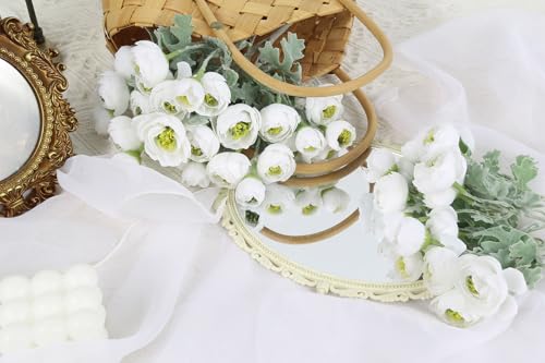 3 Bundles Mini White Peonies Artificial Flowers,9.84" White Silk Faux Ranunculus Flower,Artificial Peonies with Stems for Farmhouse Home Office Dining Table Wedding Spring Centerpiece Decor - color: White