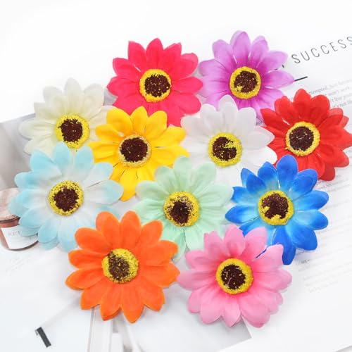 Pink Artificial Sunflower Heads Bulk, 50 Pcs Fake Sunflower Heads Fabric Flowers for Craft, 2.76 Inch Silk Sunflowers for Decorations, Bridal Shower, Farmhouse, Birthday Party - color: Pink