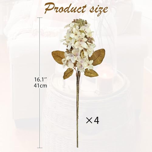 GnFlus Fake Fall Flowers Artificial Silk Dried Hydrangea with Seed Artificial Fall Flowers Dried Florals Bouquet Autumn Decorations for Office and Home (4 PCS) (Cream White) - color: Hydrangea - White