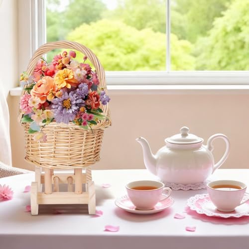 VICASKY Cute Small Basket Handle Baby Shower Basket Rattan Flower Girl Basket for Wedding Dec