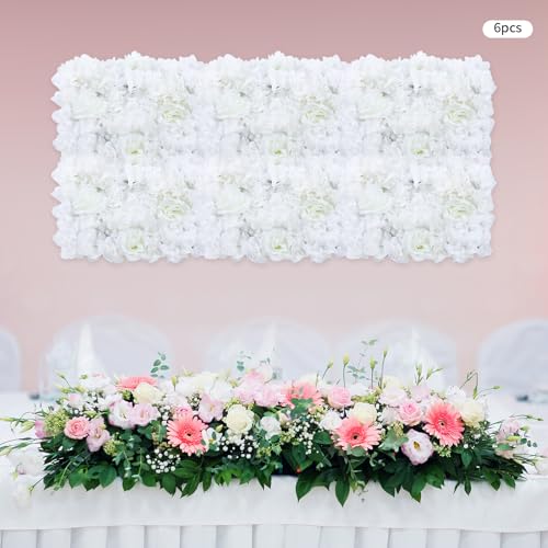 Flower Wall Panel Floral Backdrop, 6 Pcs Flower Wall Decor, 24" X 16" Silk Rose Wall, Artificial Flower Wall Backdrop Faux Flower Panel for Wedding, Party, Home (Creamy White) - color: Creamy White