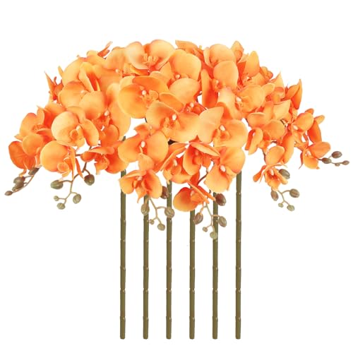 38 Inch Orange Orchids Artificial Flowers 6 PCS Fake Orchids Velvet Silk Orchids Faux Orchid Flowers Long Stem Artificial Flowers for Tall Vase for Home Wedding Decoration(Orange) - color: Orange