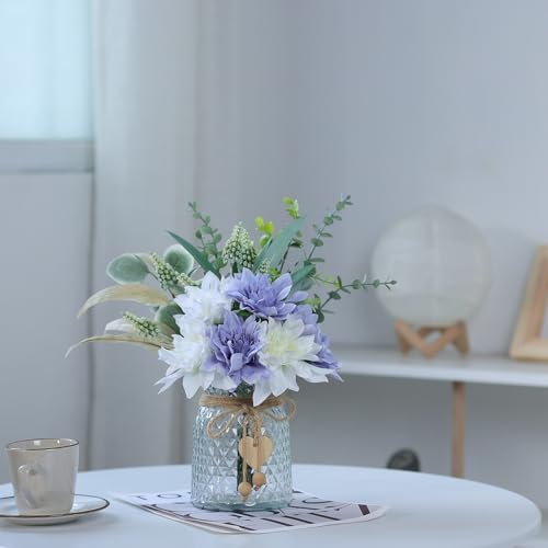 Faux Flowers with Vase,Artificial Silk Flowers in Vase, Fake Plant Eucalyptus and Willow,Flower Arrangement for Home Farmhouse kitchen Dining Table Centerpiece Decorations Table Decor (Dusty Purple) - color: Dusty Purple