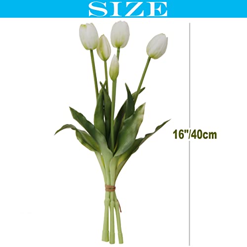 20pcs Artificial Tulip Flowers,16 Inch Real Touch Tulip Stems with Faux Leaves, Faux Tulips and Buds for Home Décor Centerpiece Ornament Wedding Bouquet,White - color: White