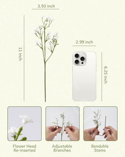 24Pcs Babys Breath Artificial Flowers Bulk, 11inch Fake Baby Breath Flowers White Faux Gypsophila Real Touch Flowers for Outdoors Wedding DIY Bouquet Arrangement Party Home Table Decor - color: Attractive White, size: 24PCS