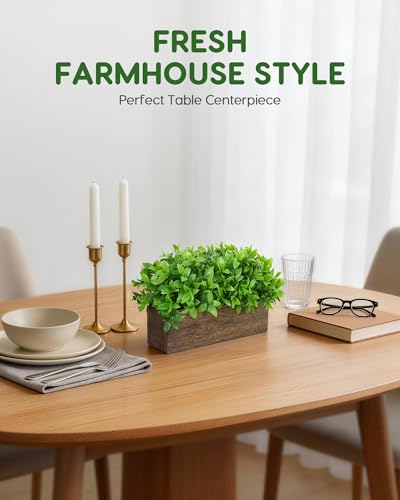 Velener 14" Artificial Boxwood Plants Indoor Centerpiece for Dining Room, Fake Plants in Rustic Rectangular Wooden Planter Box, Farmhouse Faux Plants for Mantel/Kitchen/Bathroom/Coffee Table Decor - color: Boxwood