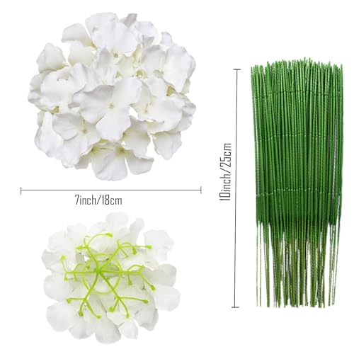 FagusHome Silk Hydrangea Heads 36 Pcs Artificial Flowers Heads and 3 Dozens Stems Fake Hydrangea Flowers with Stems for Home Wedding Decor (Creamy White) - color: Creamy White