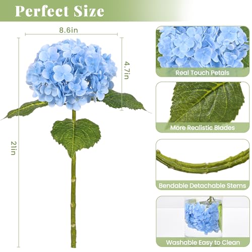 MARTINE MALL 4Pcs 21in Hydrangea Artificial Flowers, Latex Real Touch Hydrangeas Lifelike Large Hydrangea Flowers for Home Decor Party Arrangements Wedding Bouquets Centerpieces (Blue) - color: Blue, size: 4Pcs