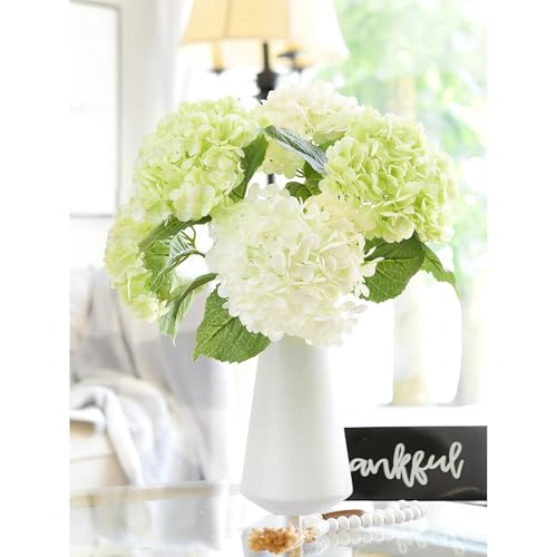 FiveSeasonStuff Real Touch Silk Hydrangea Flowers, 2 Large Long Stem Artificial Flowers for Floral Arrangements (Mixed Summer White & Spring Green) - color: Mixed Summer White + Spring Green