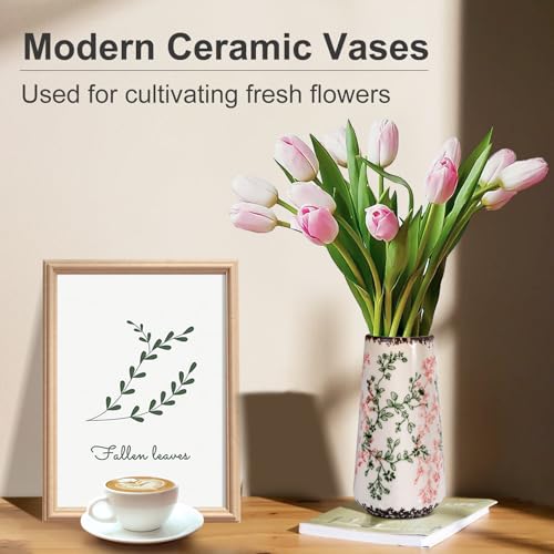 Ceramic Vase, GUKJOB Small Cute Flower Vase for Pampas Grass, Home, Living Room, Dining Table, Farmhouse, Office Decor, Bedroom, Table, and Kitchen Shelf (Green & Pink-A) - color: Small Green & Pink-a