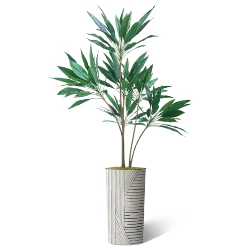 SIGNWIN Artificial Tree in Geometric Pattern Planter, Fake Dracaena Tree Silk Tree for Indoor and Outdoor Home Decoration - 66" Overall Tall (Plant Pot Plus Tree) - style: Dracaena Tree